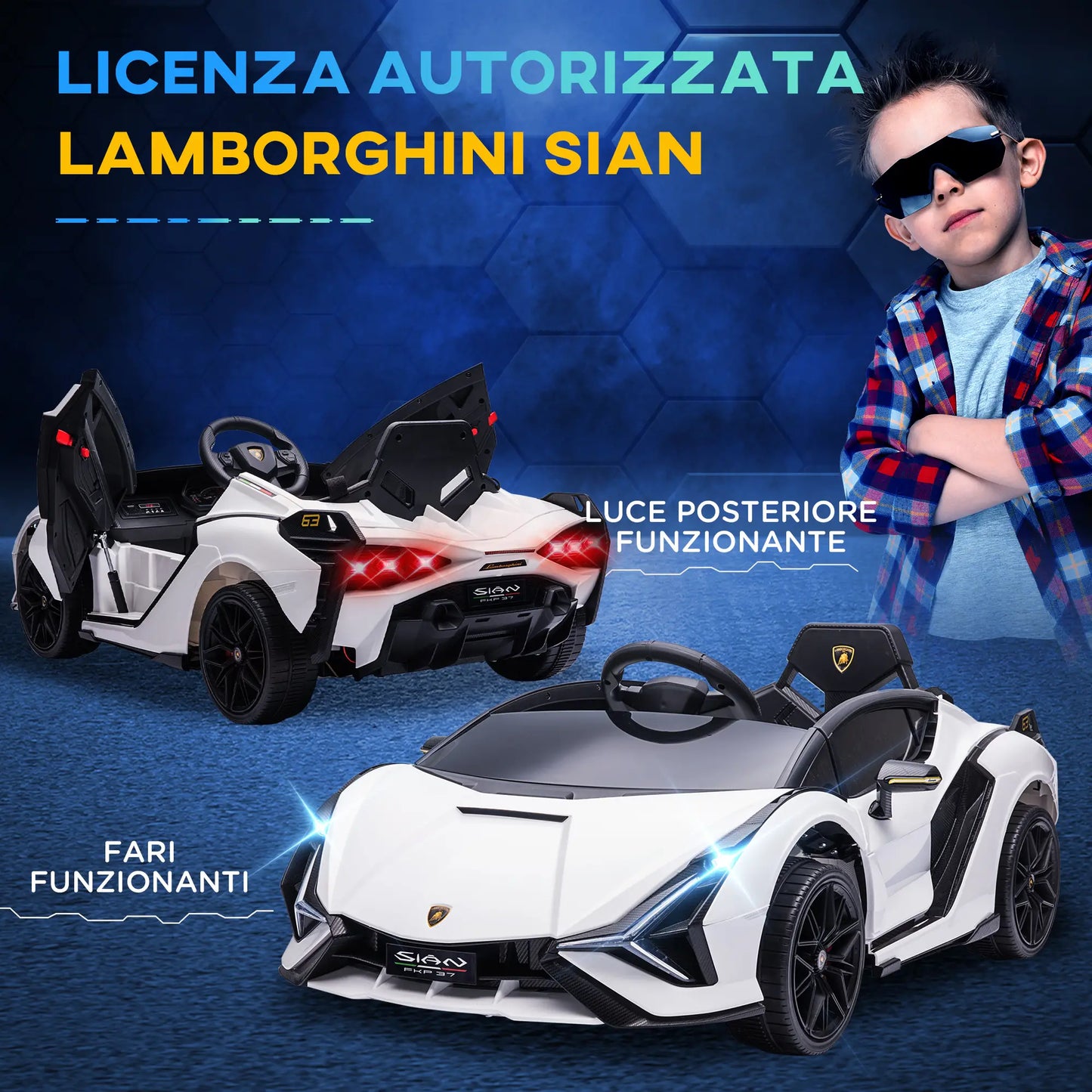 Electric Car for Children 3-5 Years Lamborghini 12V with Remote Control and Speed 3-5km/h, White