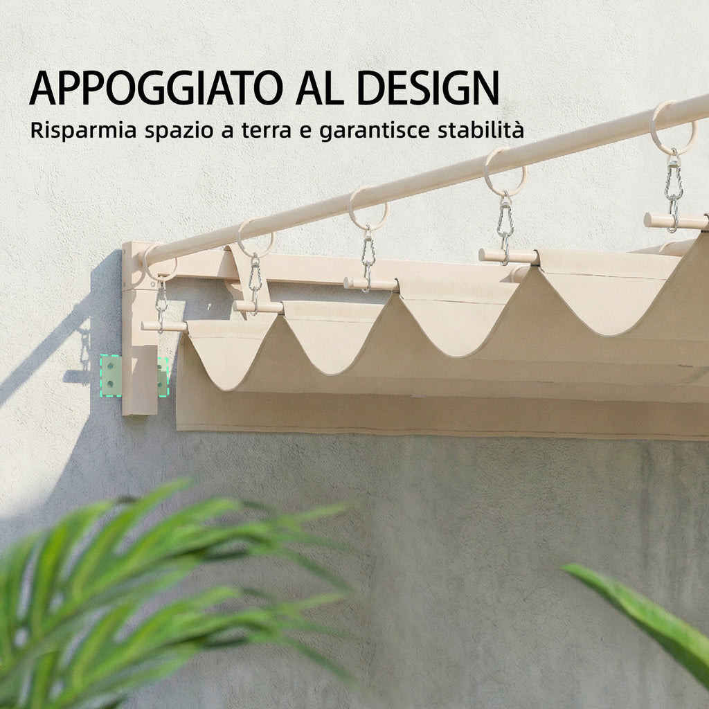 Outsunny 3x3m Lean-to Pergola with Retractable Sliding UV30+ Roof and Drainage Holes, Beige