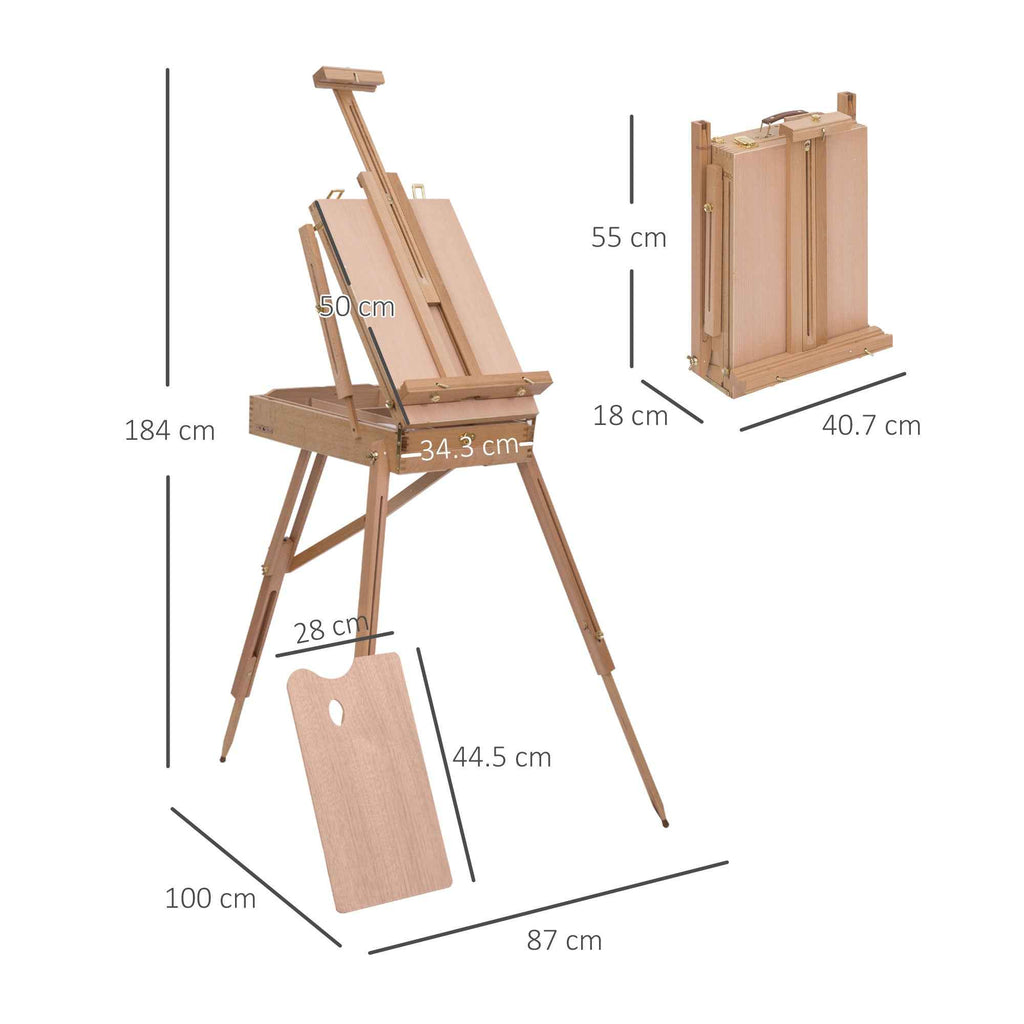 HOMCOM Tripod Easel with Drawer, Palette and Adjustable Shoulder Strap, Beech Wood, Wood Color