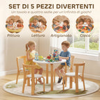 5-Piece Wooden Table and Chair Set for Children Ages 3-8 with Rounded Edges in White