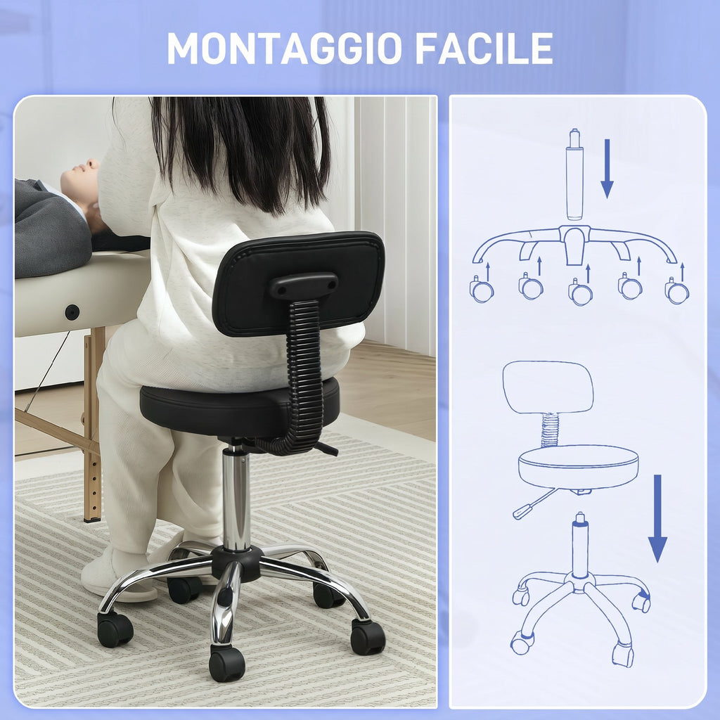HOMCOM Adjustable Swivel Stool with Padded Backrest and Seat, 120 kg Capacity, 46 x 51 x 78-93 cm, Black