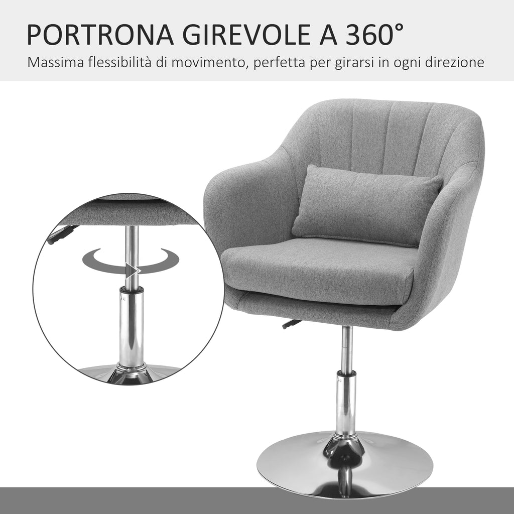Swivel Chair with Adjustable Height, with Cushion, Lumbar Support and Armrest, 60x60x79-91 cm, Grey