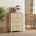 Chest of Drawers with 4 Grooved Drawers and Golden Handles, 70x38x93 cm, Natural Wood