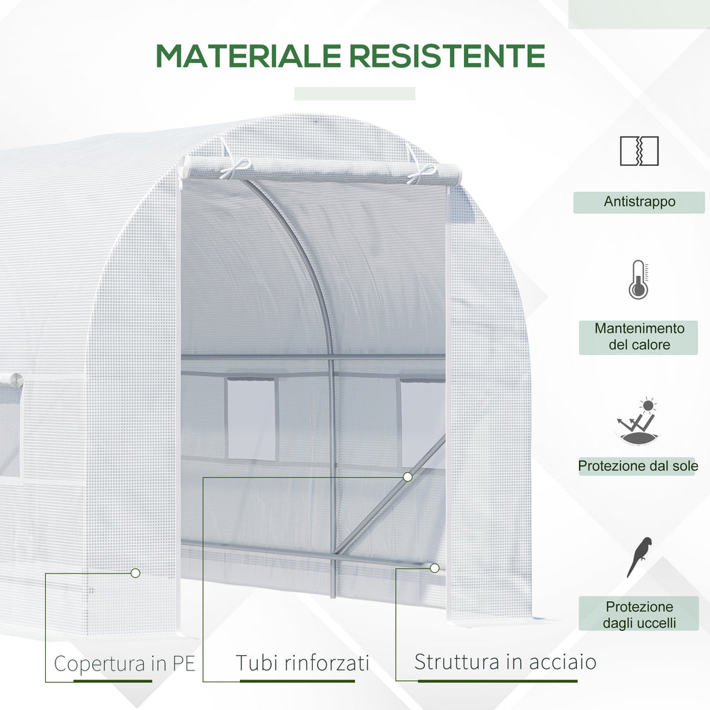 Outsunny 4.5x2x2m Tunnel Greenhouse with PE Cover and Metal Tubes, White