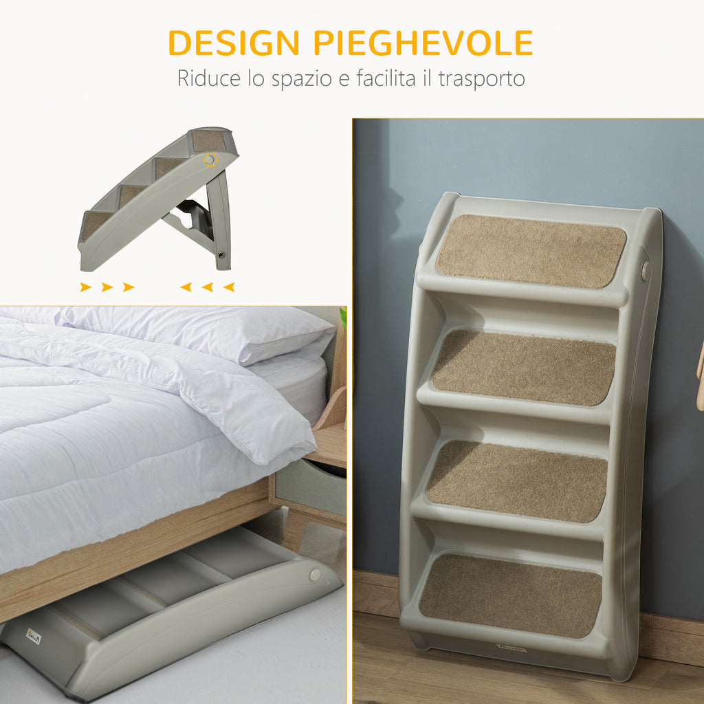Folding Dog Stairs with 4 Non-Slip Steps, Pet Ladder for Up to 10kg, 62x38x49.5 cm, Grey