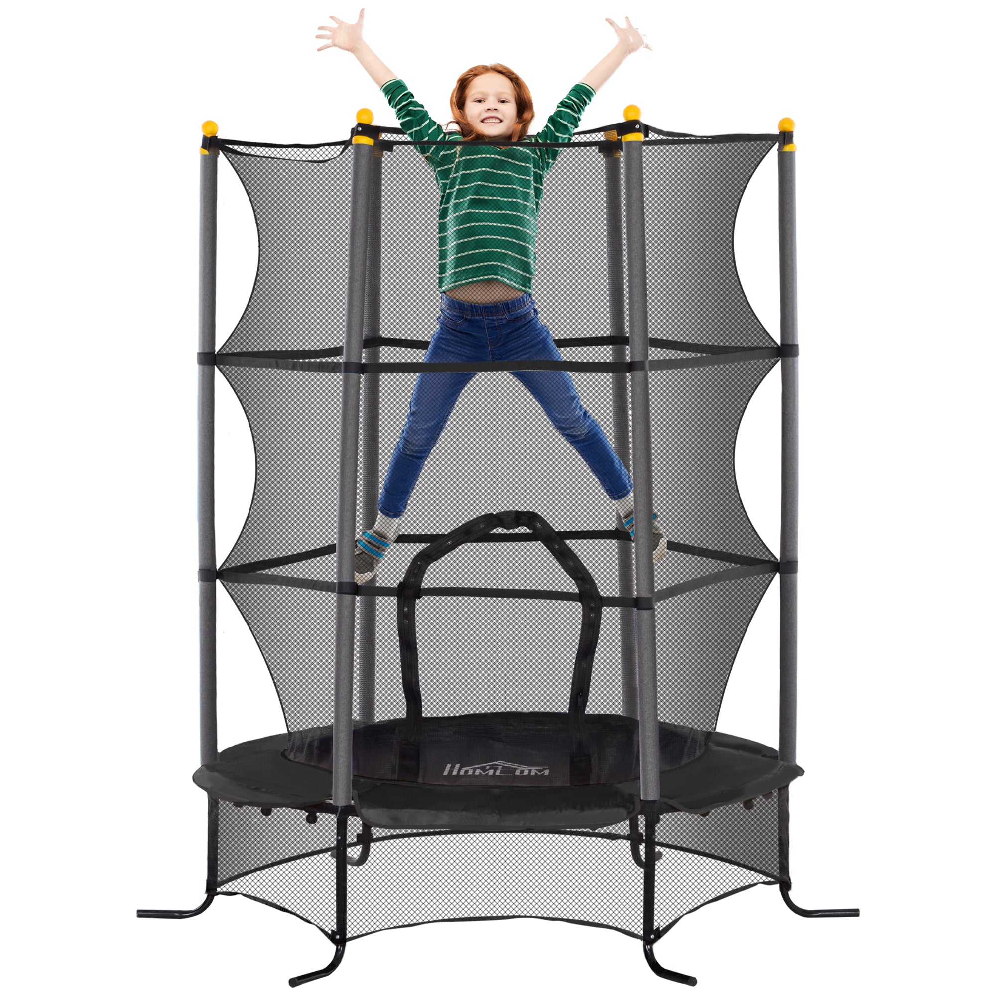 Children's Trampoline Ø1.6x1.9 m with Safety Net and Padded Poles, Ages 3-10 Years, Black