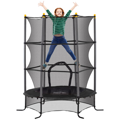 HOMCOM Elastic Trampoline for Children Ø1.6x1.9 m with Safety Net and Padded Poles, Age 3-10 Years, Black