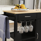 Classic Kitchen Trolley with Drawers, Wheels and 2-Door Space-Saving Cabinet 89x40x84cm, Black
