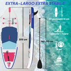 Outsunny Inflatable SUP with Seat, Paddle and Accessories, in Plastic and EVA, 305x89x15 cm, Blue Red Pink