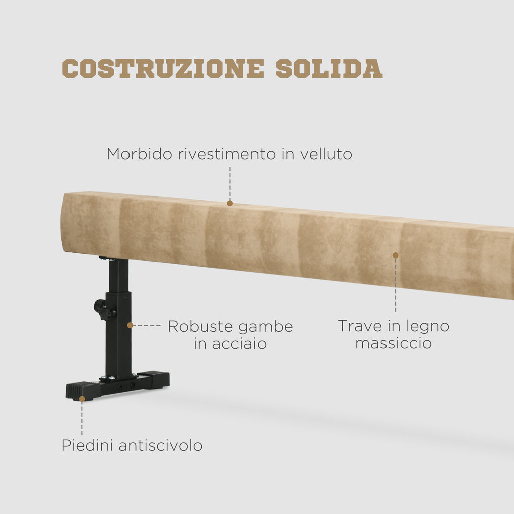 Gymnastics Beam with Adjustable Height and Non-Slip Feet, 226x31x59cm, Brown