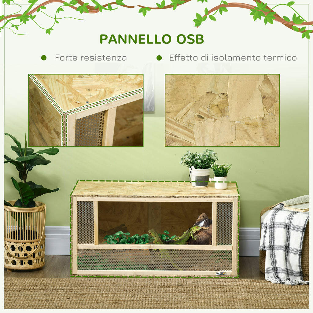 Wooden Reptile Terrarium with Sliding Glass Doors and Mesh Panels, 40x80x40 cm