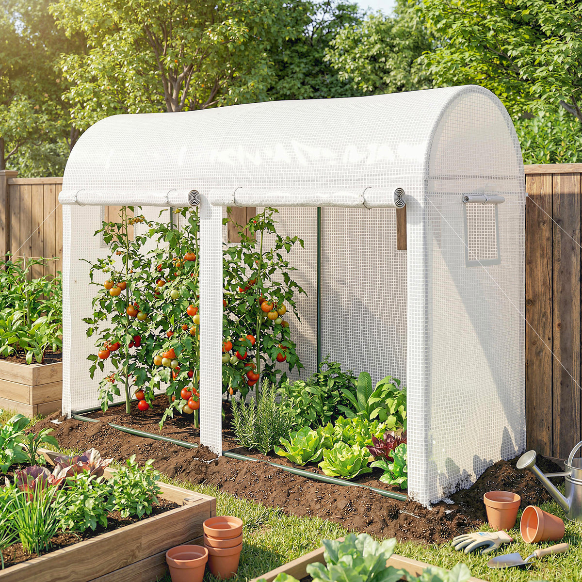 Outsunny Garden Tunnel Greenhouse for Plants and Vegetables, Balcony Greenhouse with 2 Roller Doors and 4 Windows, 3x1x2m