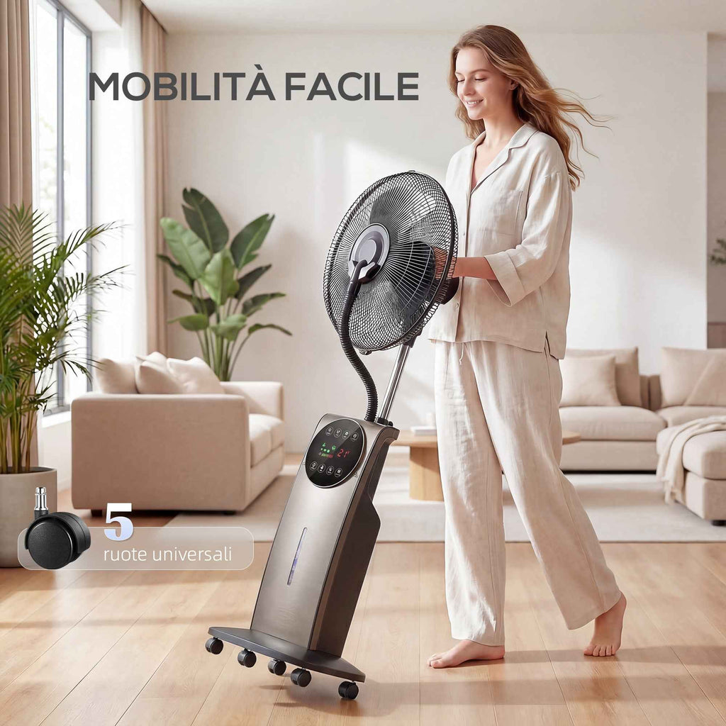 Misting Fan with 3.1L Tank, 3 Modes and 3 Speeds, Wheels, 70° Oscillation, 10° Tilt, 12h Timer, 90W