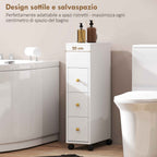 HOMCOM Space-Saving Bathroom Cabinet with Wheels, 3 Drawers and 5 Compartments with Adjustable Shelves, 20x40x80 cm, White