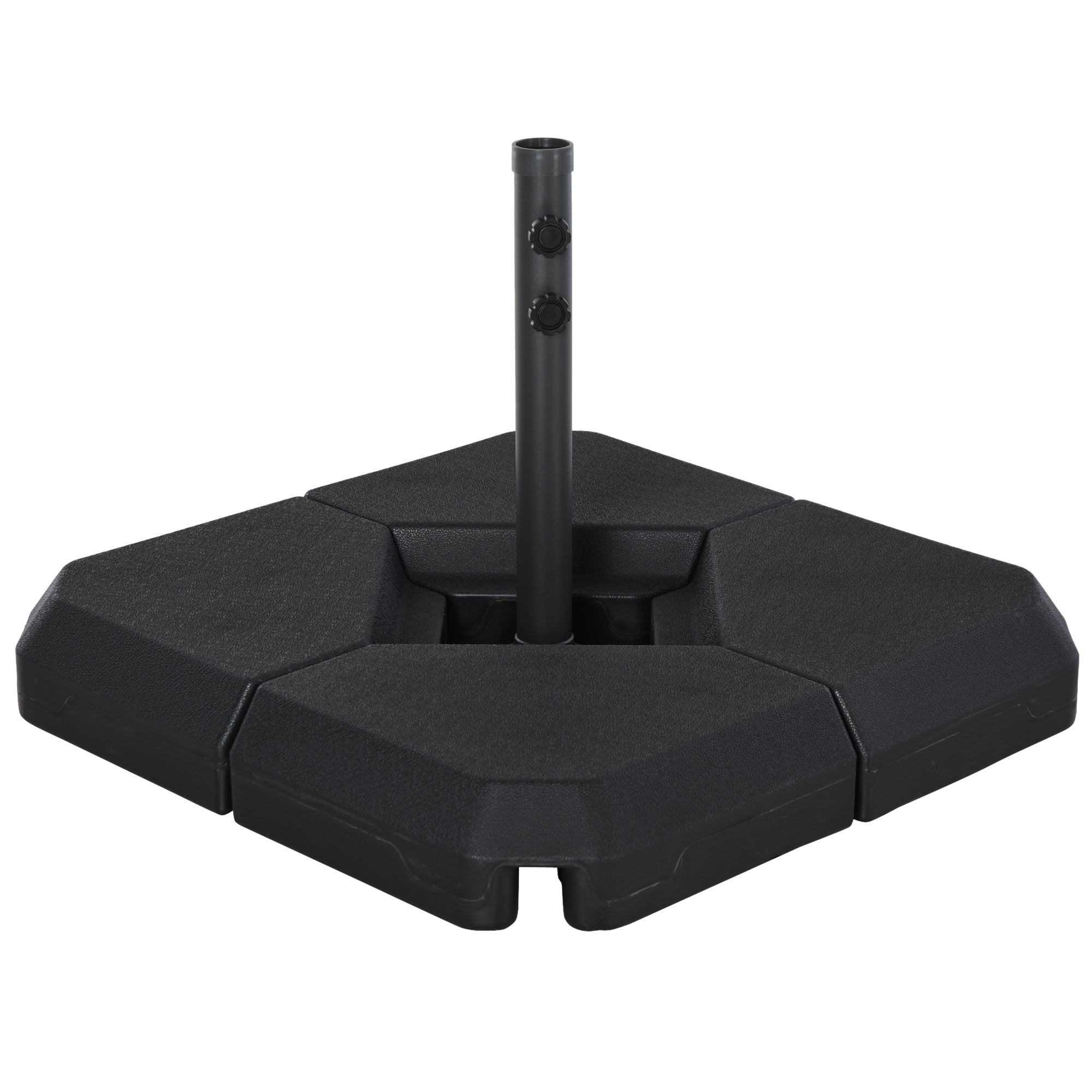 Umbrella Base with Central Pole, 4 Black Plastic Tiles to Fill with Water or Sand 80x80x56cm
