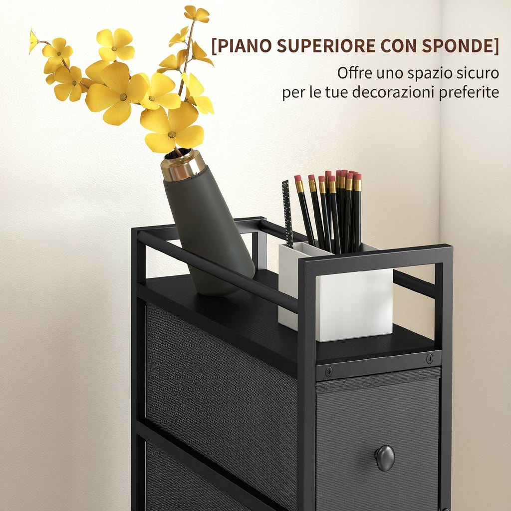 HOMCOM Space-Saving Slim Fabric Chest of Drawers with 4 Drawers, Steel Frame for Bedroom, Living Room, Black