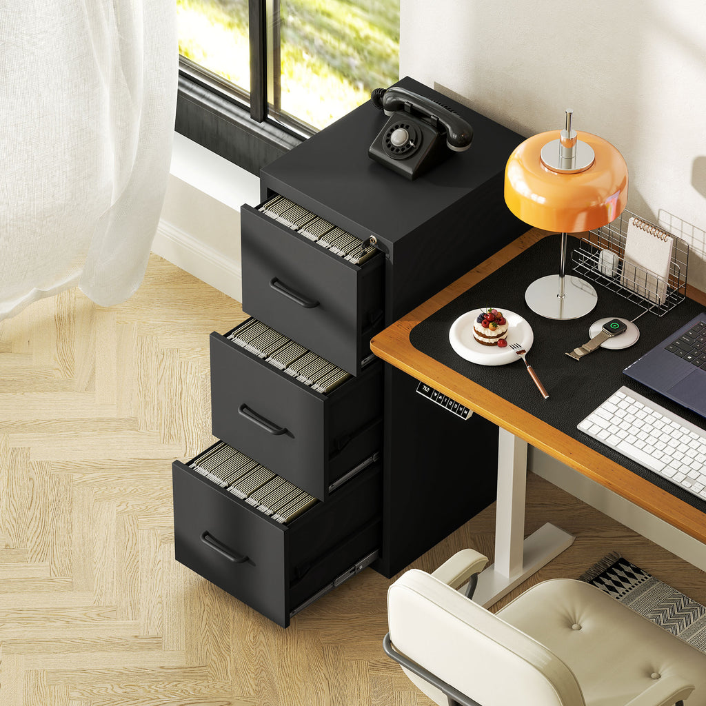 Minimal 3-Drawer Document Cabinet with Adjustable Bar, Steel, 36.5x46.2x99 cm, Black