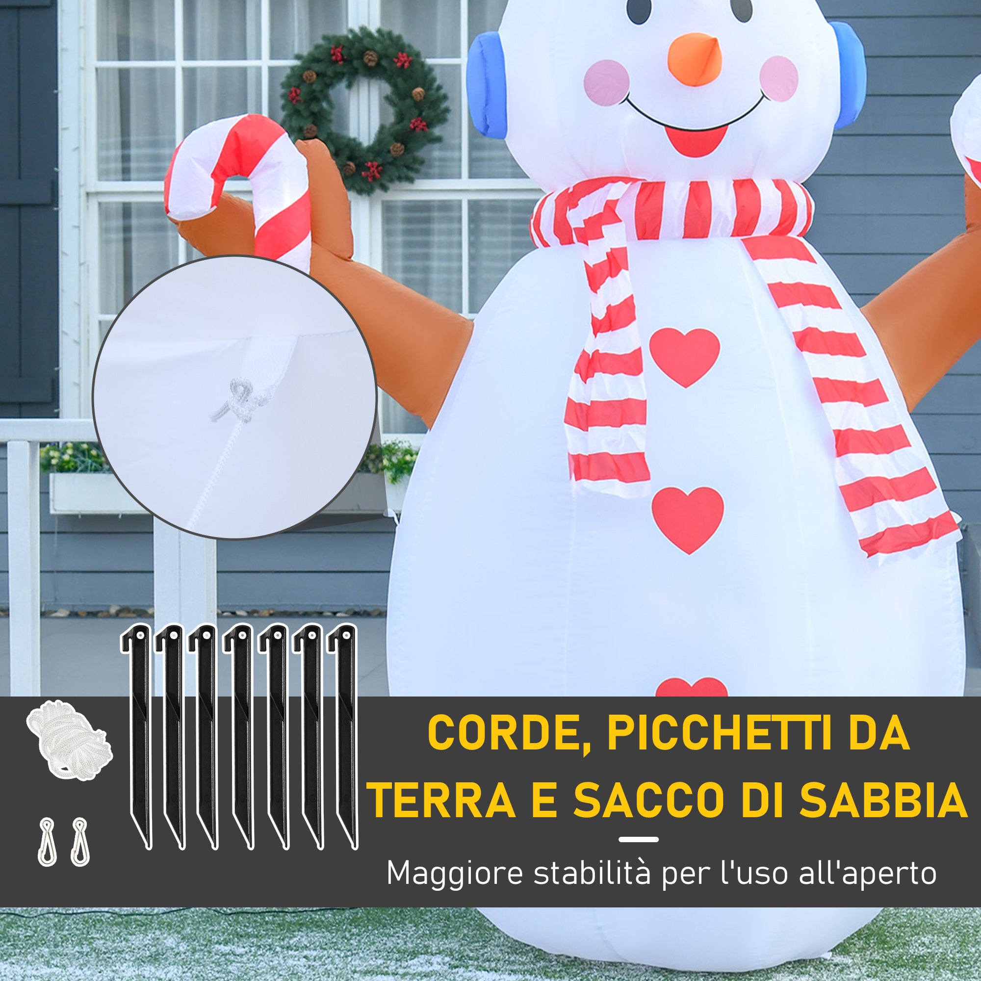 240cm Inflatable Snowman, Outdoor Christmas Decoration with LED Lights, Waterproof Polyester, IP44