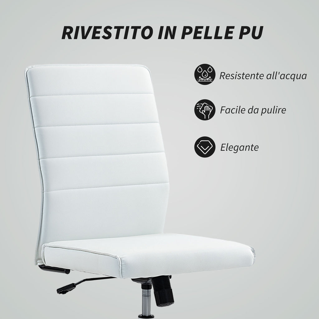 Ergonomic Office Chair with Curved Backrest, Adjustable PU Leather and Steel, 58x53x97-107 cm, White