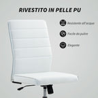Ergonomic Office Chair with Curved Backrest, Adjustable PU Leather and Steel, 58x53x97-107 cm, White