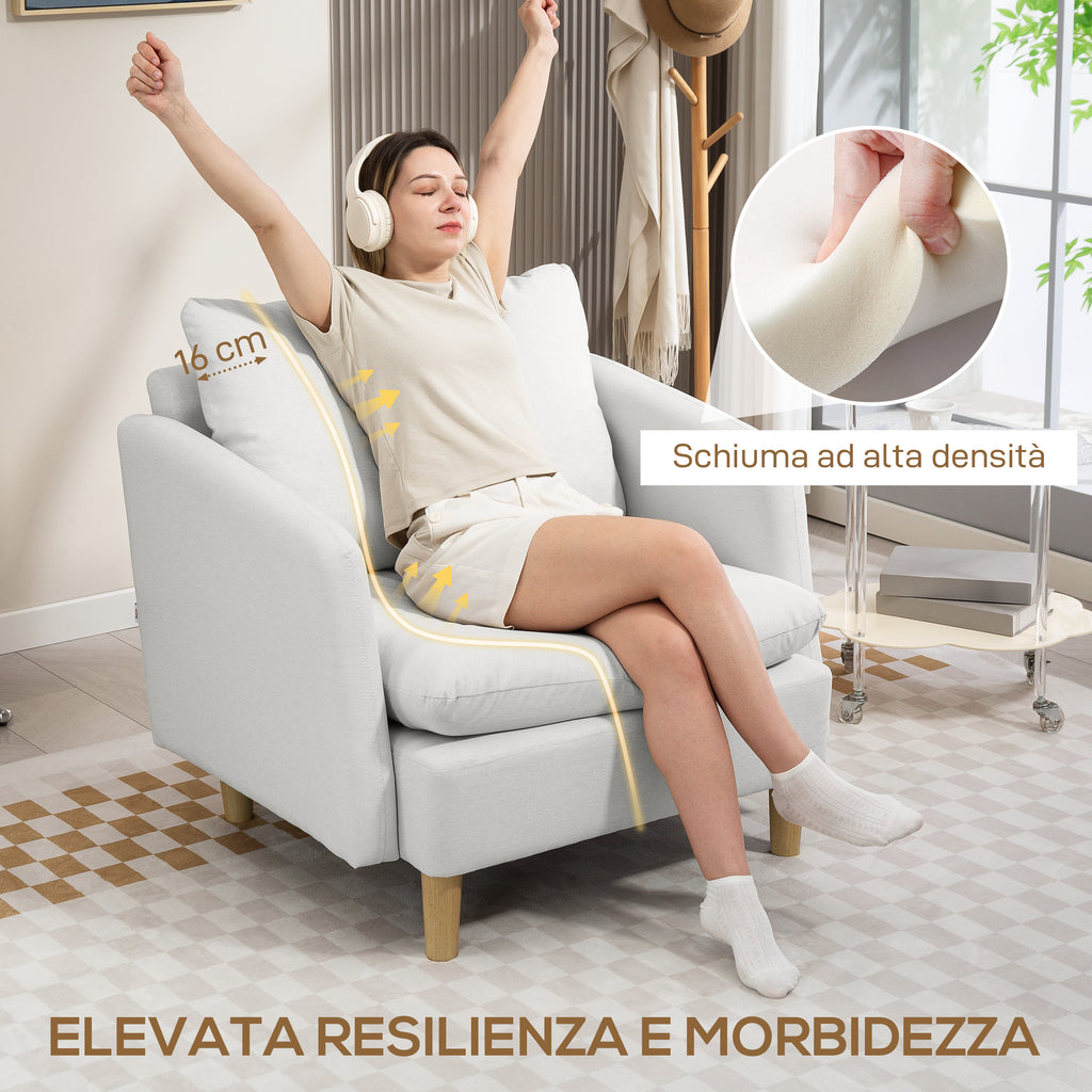 Modern Fabric Living Room Armchair with Wide Seat and Thick Padding, 90x86x91 cm, Cream