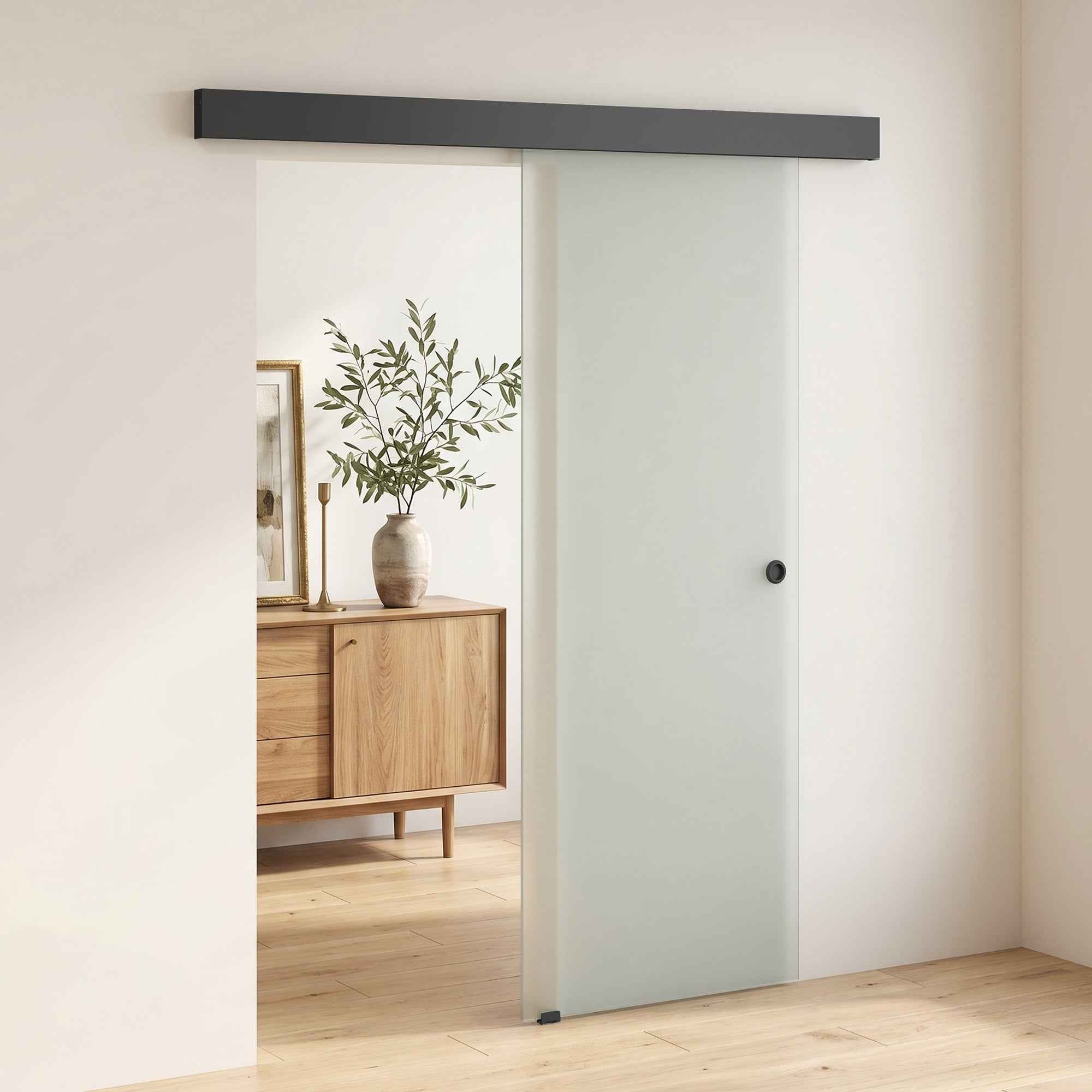 HOMCOM Sliding Door in Sandblasted Tempered Glass with Silent Track and Guide, 77.5x205 cm, Transparent