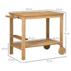 Outsunny Wooden Garden Food Cart with 2 Shelves and Bottle Holder, 95x47x74 cm, Wood Color