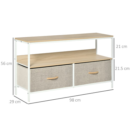 47" TV Stand with Folding Fabric Drawers and Metal and MDF Shelf, 98x29x56cm, Wood Color