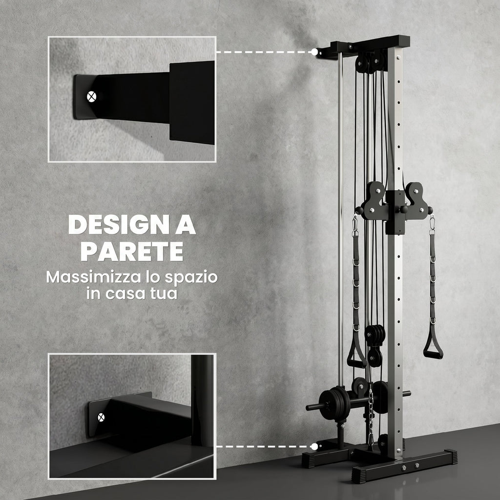 SPORTNOW Wall-Mounted Lat Pulldown Station with Adjustable Pulleys, Cable Station with Pulldown and Adjustable Weight Load, for Home Multifunctional Gym, Black