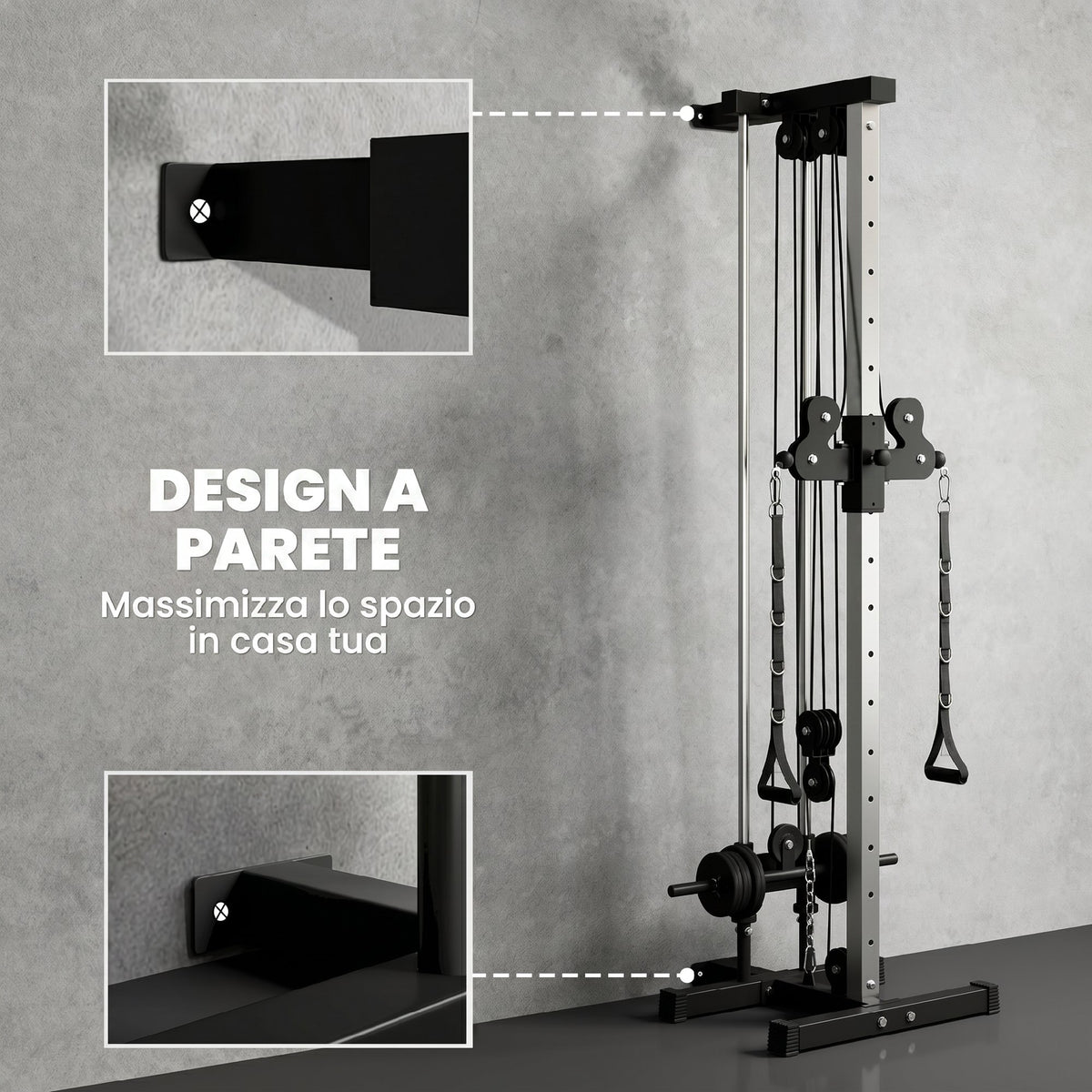SPORTNOW Wall-Mounted Lat Pulldown Station with Adjustable Pulleys, Cable Station with Pulldown and Adjustable Weight Load, for Home Multifunctional Gym, Black