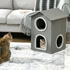 Two Level Cat House with Washable Cushions 3 Entrances, 42x46x59.5 cm, Grey - Borge' Group Limited