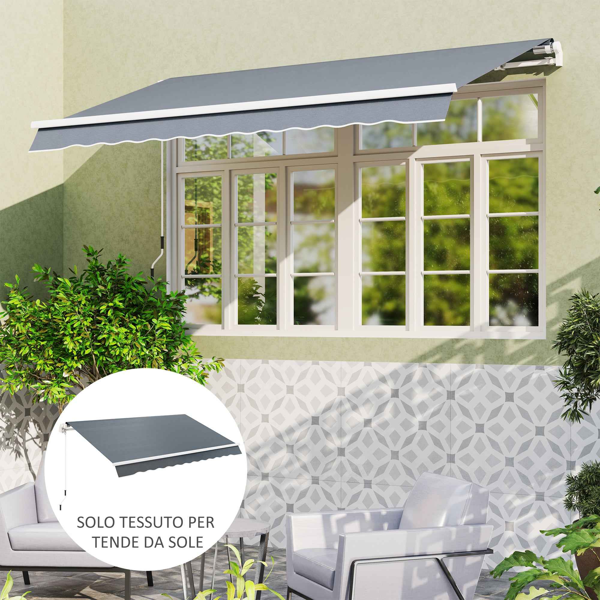 Outsunny Replacement Awning Cover for 4x3m Retractable Sun Shade Canopy in UV 50+ Polyester, Grey