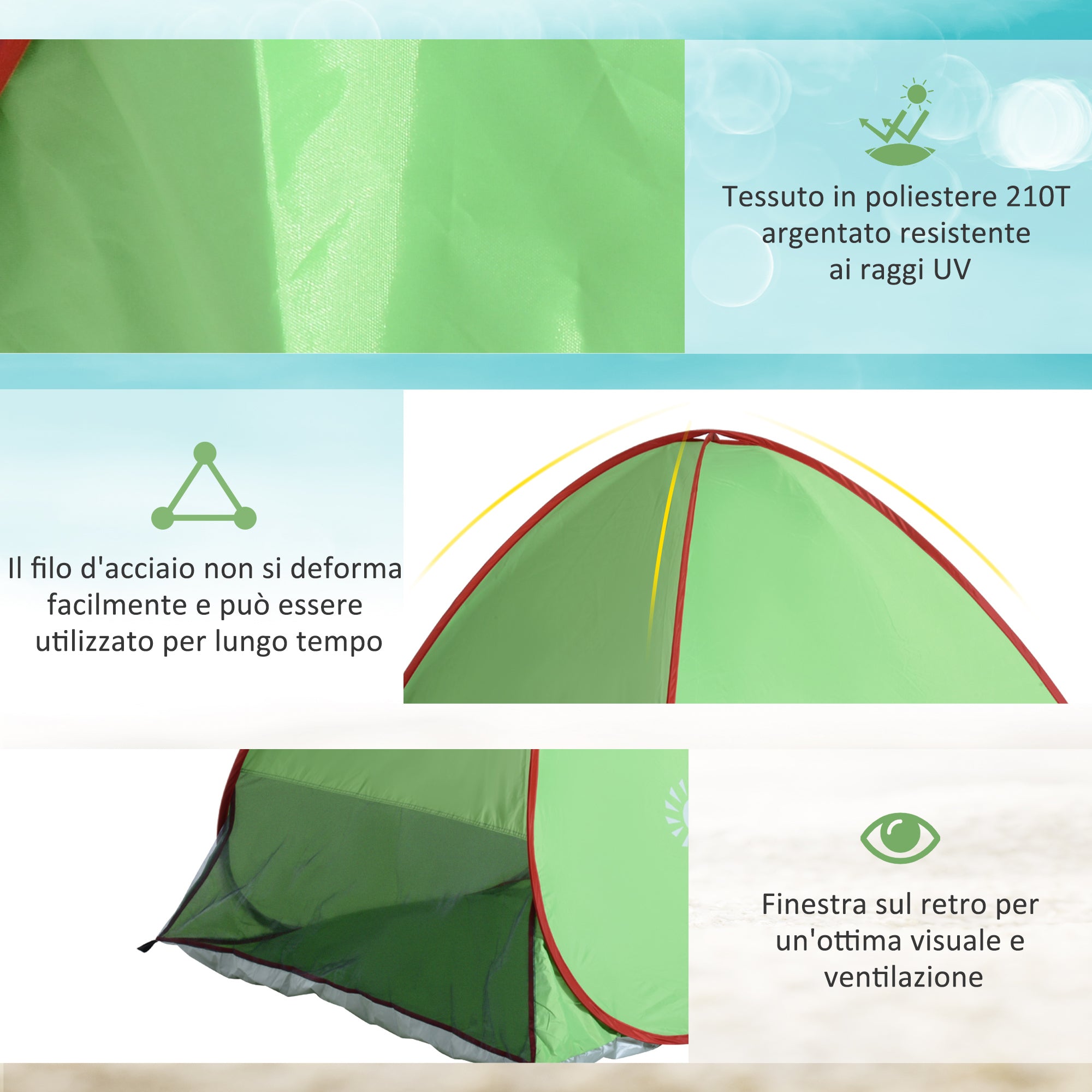 Pop Up Beach Tent with UV 30+ Protection and Transport Bag, 200x150x119 cm, Green