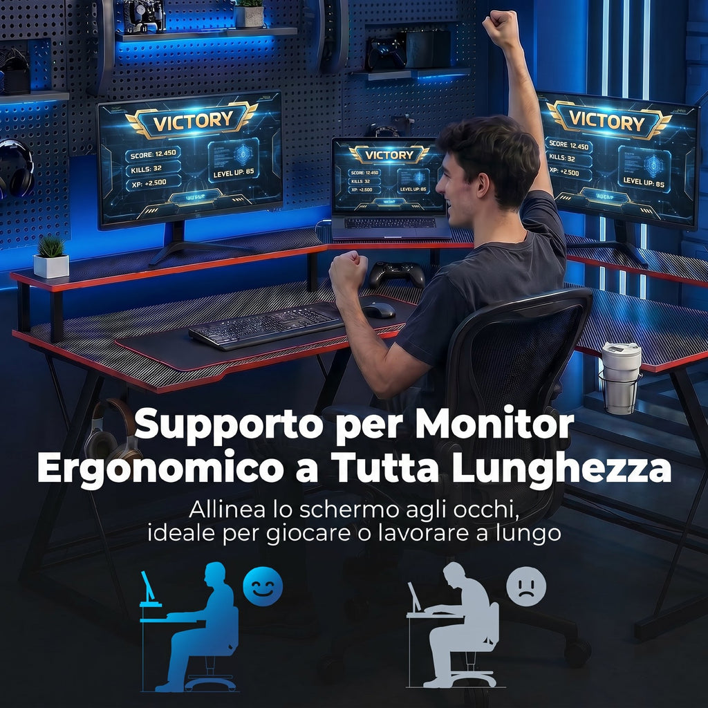 HOMCOM Corner Gaming Desk with Monitor Stand, Headphone Hook and Cup Holder, 128x128x88 cm, Black