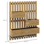 Vertical Slatted Planter with 3 Removable Pots, in Fir Wood, 60x16x80 cm, Burnt Brown