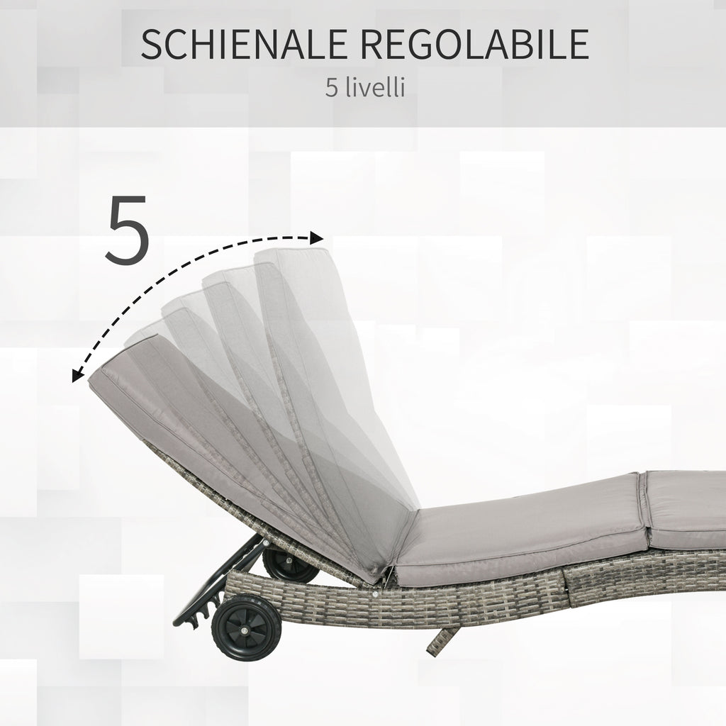 Outsunny garden deckchair in Rattan pe with adjustable back and pillow, 207x70x70cm, gray - Borgè