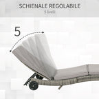 Outsunny garden deckchair in Rattan pe with adjustable back and pillow, 207x70x70cm, gray - Borgè