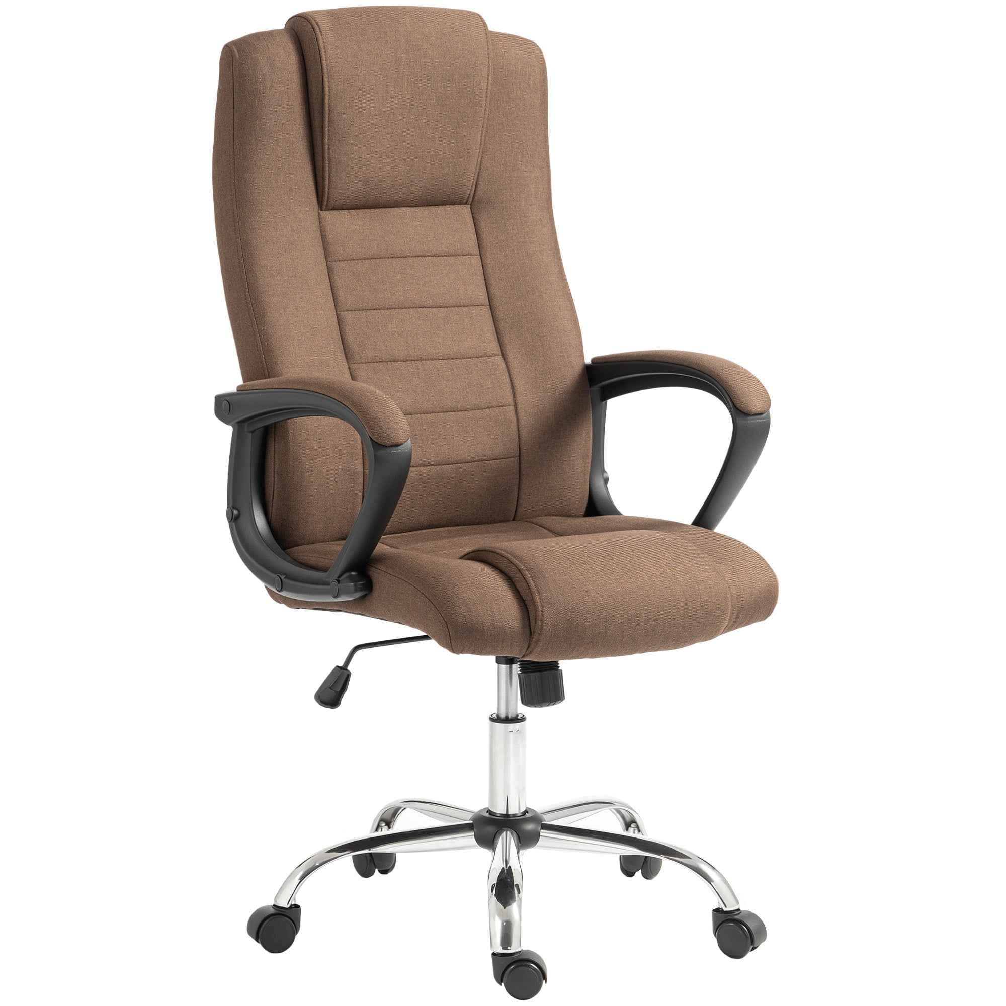 Vinsetto Ergonomic Reclining and Swivel Office Chair in Linen Effect Fabric with Headrest, Brown