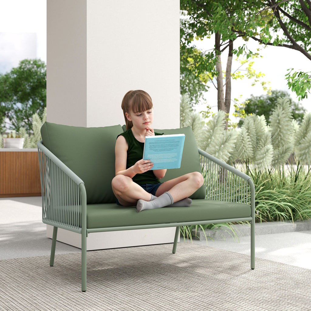 2 Seater PE Rattan Garden Sofa Boho Style with Removable Cushions and Armrests, Green