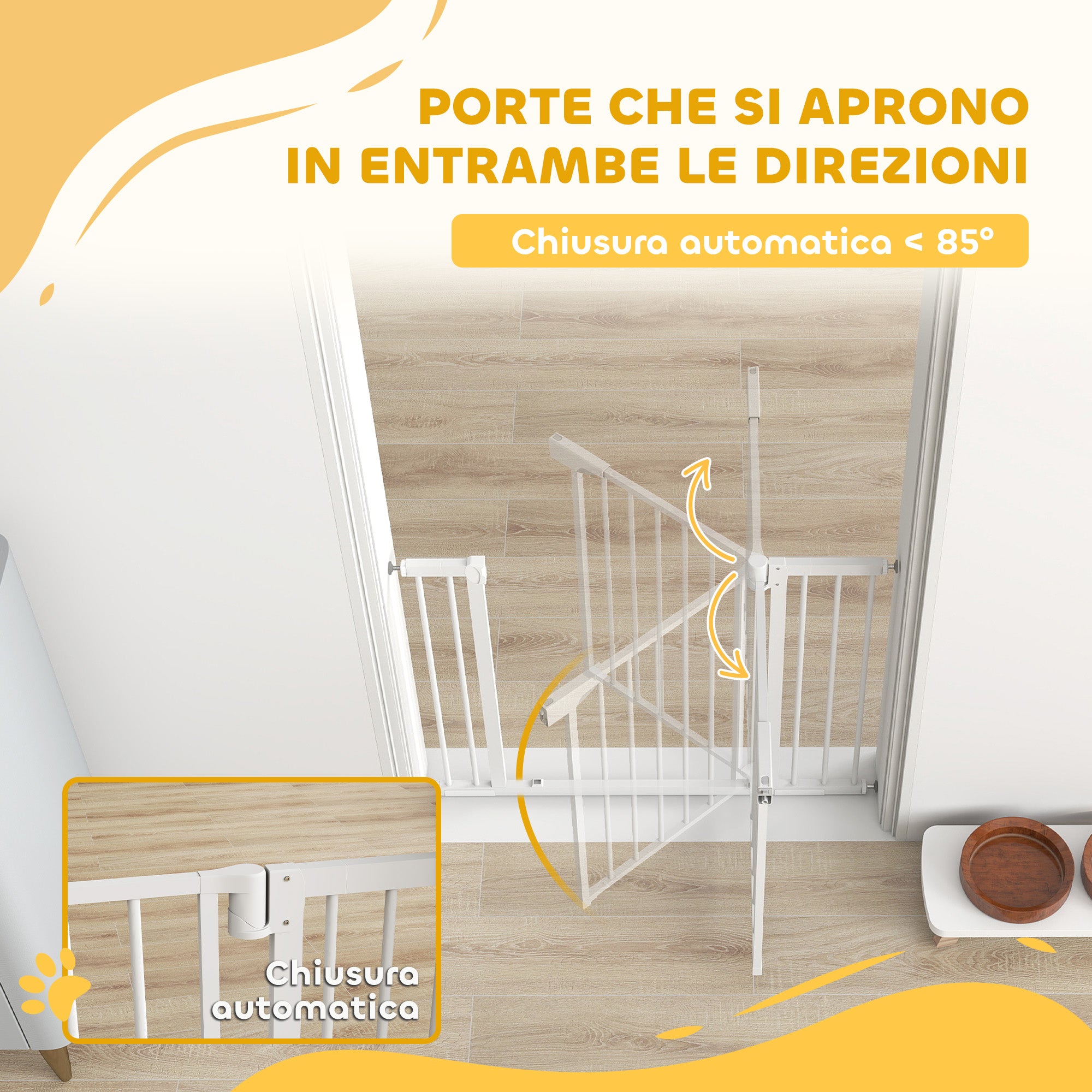 PawHut Baby and Pet Safety Gate, Self-Closing and Pressure Fit, 76-103x76 cm, White