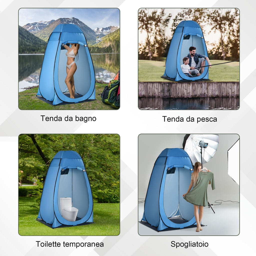 Camping and Beach Shower Tent with Zipper Door and Transport Bag, 126x124x189 cm, Blue