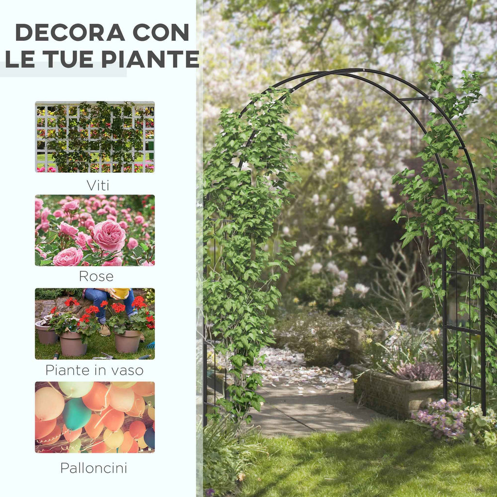 Outsunny Garden Arch for Climbing Plants and Decorations, Black Metal, 157x40x223cm