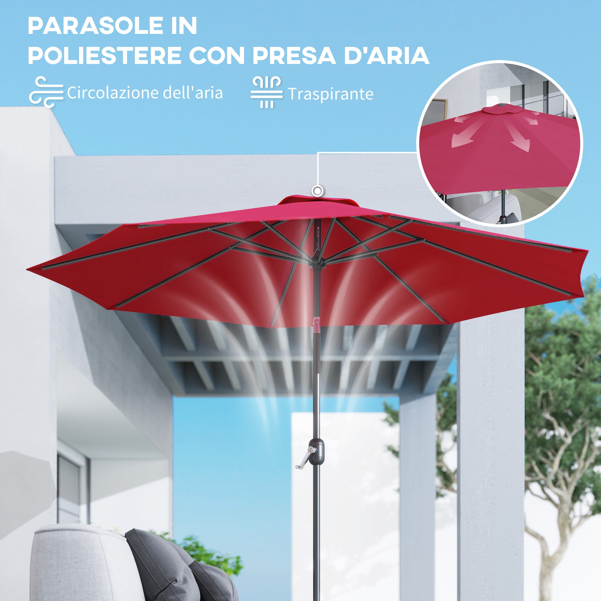 Outsunny 3x2.5 m Tilting Garden Umbrella with Removable Pole, in Metal and Polyester, Dark Red
