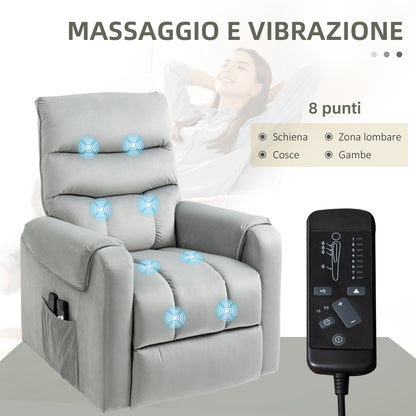 Relaxing Armchair with 135° Reclining, Massaging and Lifting with Remote Control, 79x97x103cm, Gray - Borgè