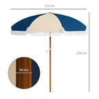 Round and Tilting Umbrella with 8 Ribs with Crank, in Polyester and Steel, Ø213x234 cm, Blue and Beige