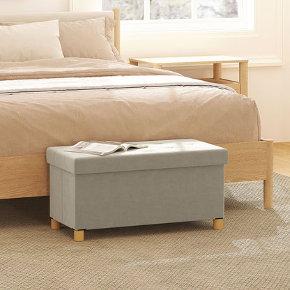 Storage Bench 67L , Padded Lid and Velvet Lining, 76x38x38cm, Cream