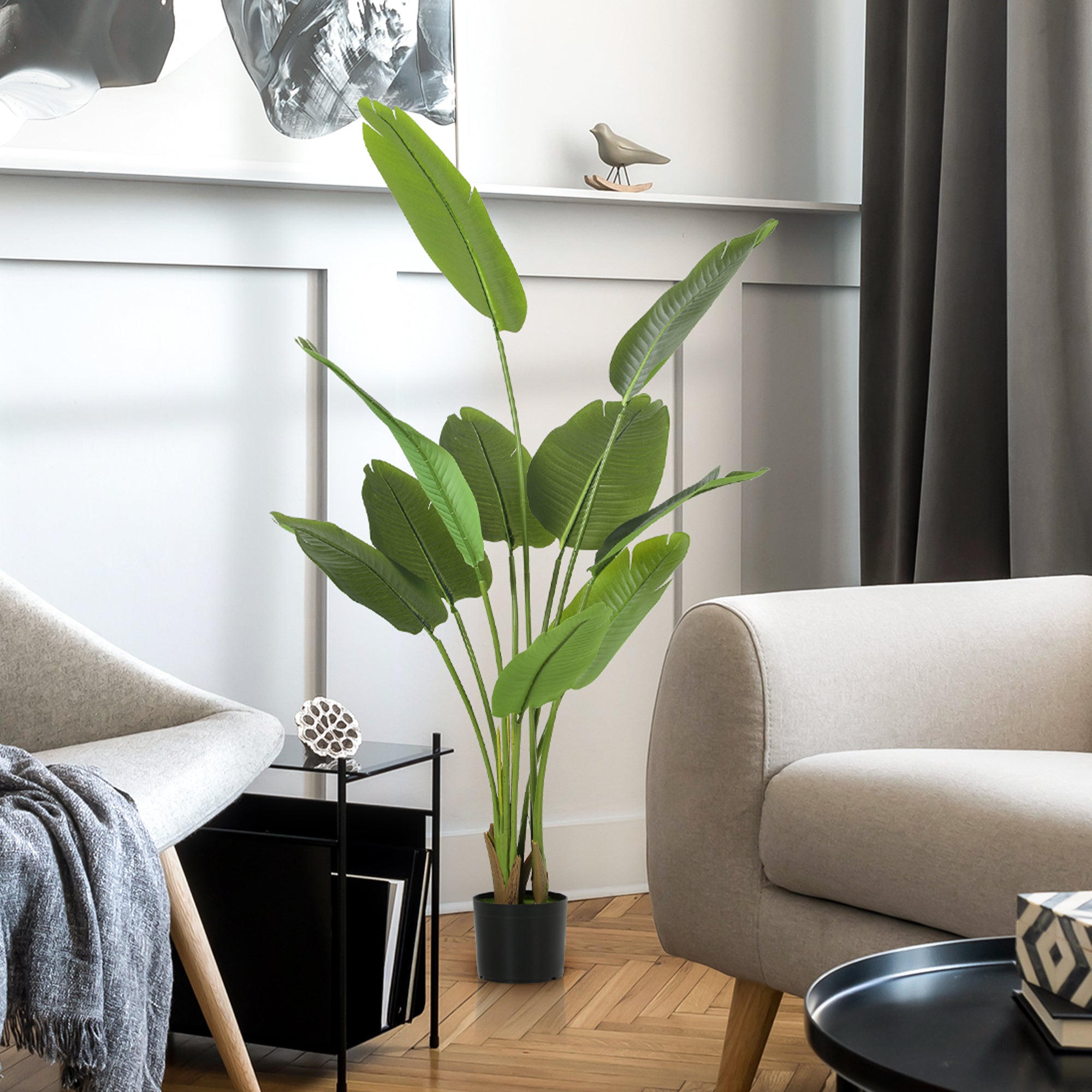 160cm Artificial Plant with 10 Leaves in Green PEVA with Ø16.5x13.5cm Pot