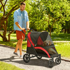Large Dog Stroller Foldable with Mesh Windows, Cushion and Leashes, 124x67x100 cm, Black
