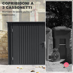 Steel Bin Covers for 3 240L Bins with 2 Doors and Lid, 233x105x118.5/133 cm, Dark Gray