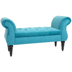 Vintage Style Bedside Bench, Wooden Frame and Chesterfield Style Padded Seat, Blue 117 x 40 x 58cm